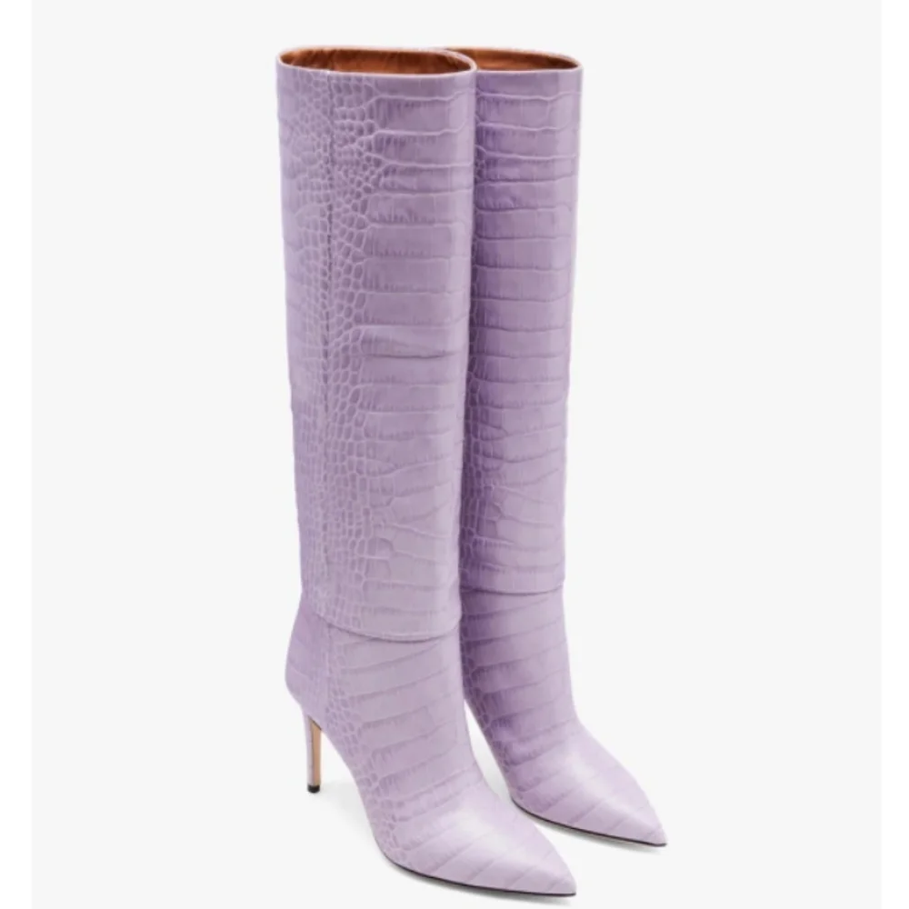Paris Texas lilac embosed croco Stiletto knee high boots - Picture 2 of 14